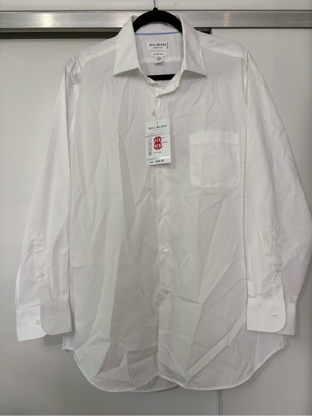 NWT Bill Blass size Large Men's Classic White Slim Fit Dress Shirt Neck 16-16.5